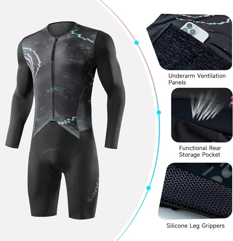 Santic Men's Triathlon Cycling Suit Long Sleeve Padded Skinsuit, Breathable One-Piece Bicycle Racing Suit for Triathletes - Image 5